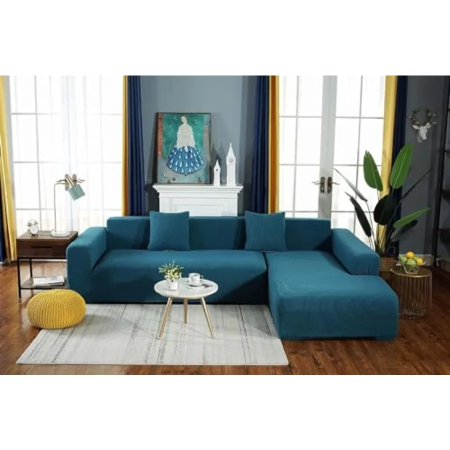 Stretch Sofa Cover for 1/2/3/ and L-Shape Couches - Solid Color Pet-Friendly Slipcover with Anti-Slip Elastic Bottom, Machine W