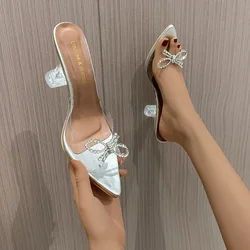 New Plus Size Fashion Sandals Women Shoes 2024 Summer Pointed Toe Rhinestone Butterfly-knot Sexy High Heel Sandal Crystal Heels