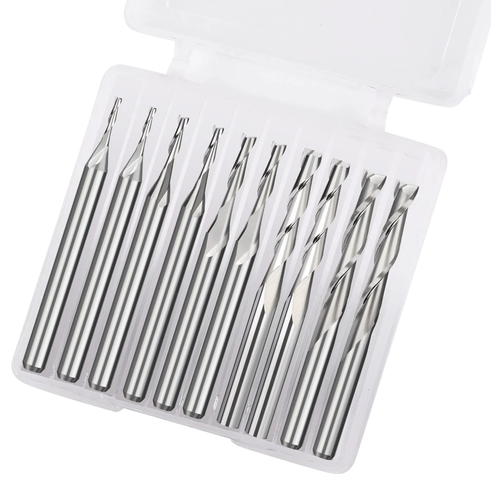 XCAN  Carbide Milling Cutter 10pcs Diameter 2.0mm 2 Flute Flat End Mill 3.175mm Shank Spiral Router Bit CNC Micro End Mills