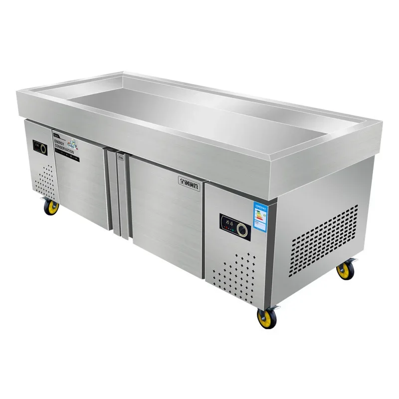 Stainless Steel Seafood Ice Counter, Commercial Order-Taking Counter, Dual-Temperature Refrigerated (Customized)