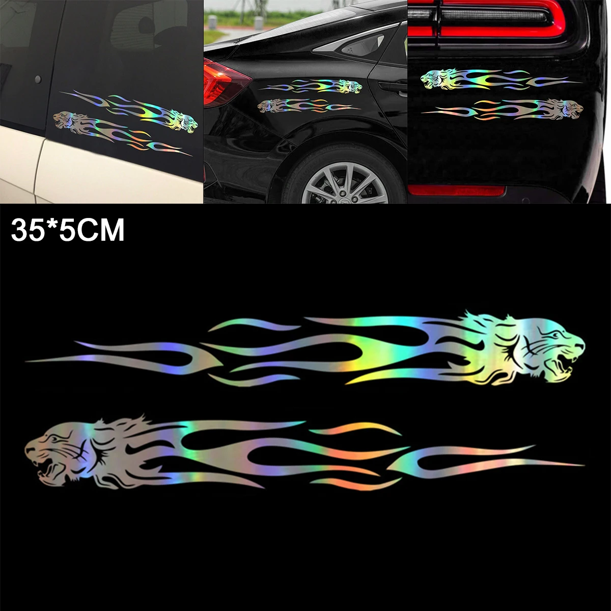 

35x5CM Laser Vinyl Stylish Tiger Flame Pattern Outdoor Reflective Car Motorcycle Body Bumper Hood Decals Window Scratch Stickers