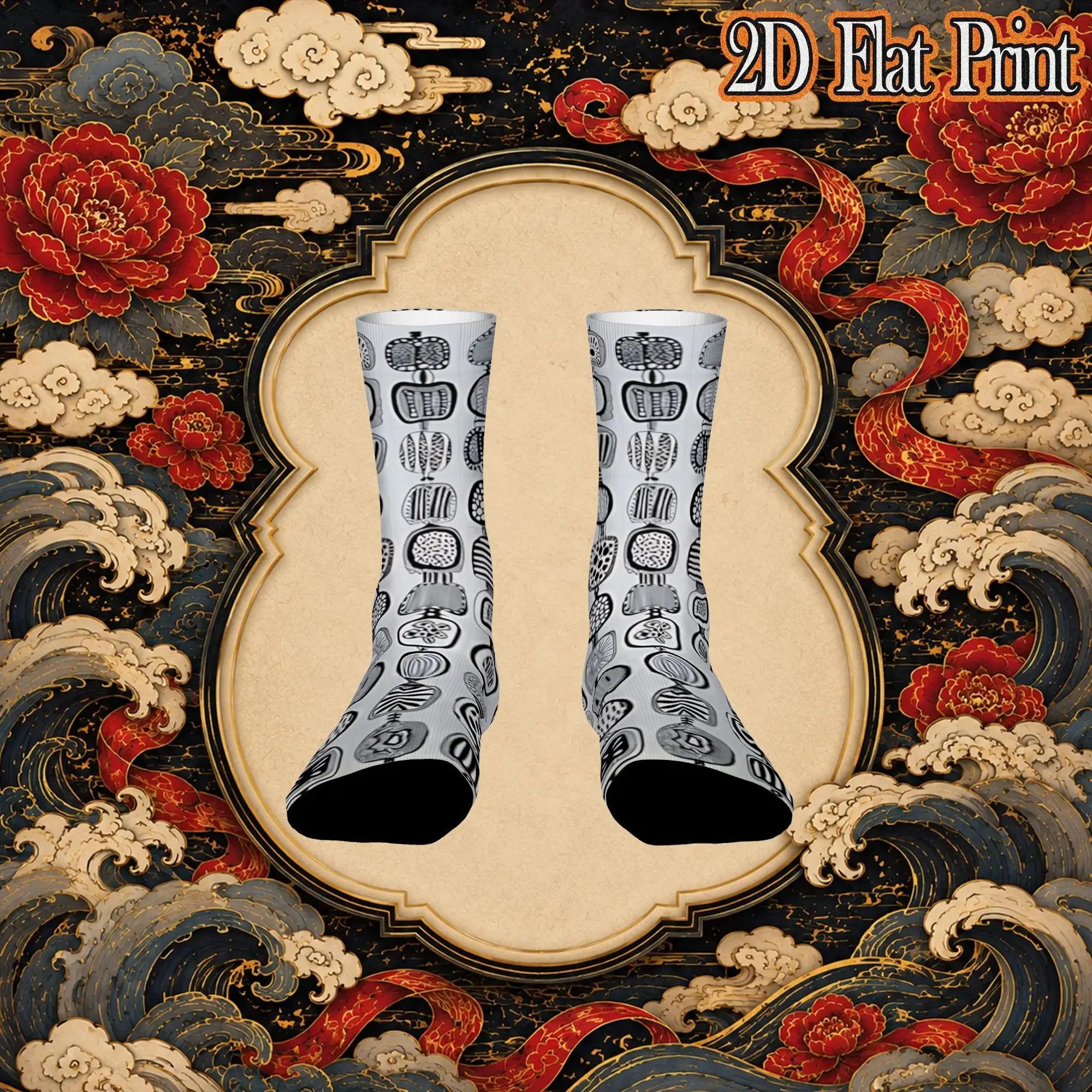 Fashion Retro Ethnic Stone Ornament Doodle Pattern Crazy Men's  Crew Sock Unisex  Funny  compression Socks