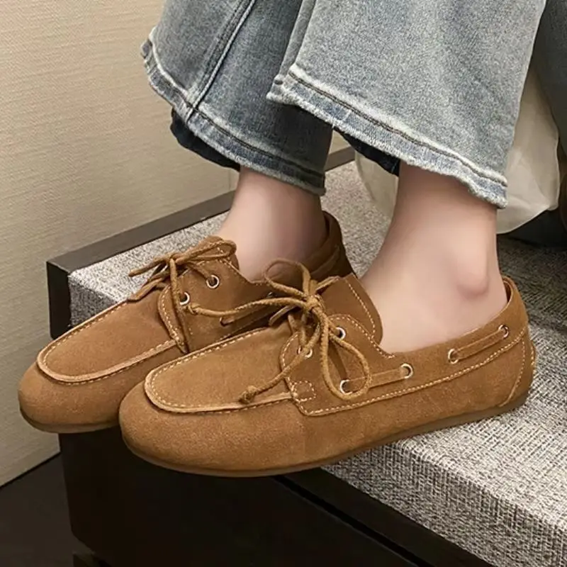 

Женские повседневные лоферы-балетки из натуральной замши для весны и осени, удобные танцевальные туфли, рабочая обувь для медсестер, черные, красные, коричневые балетки