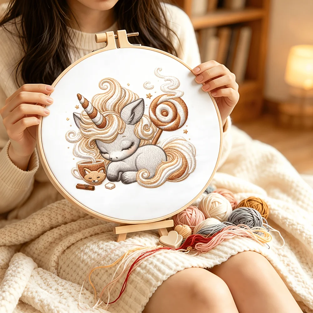 Embroidery Stitch Practice Kit Pre‑Printed Fabric Bamboo Hoop Thread Needles Learning Hand‑Stitching Craft Set