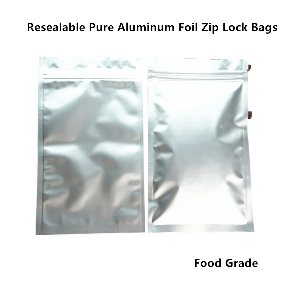 

100pcs Resealable Silver White Pure Aluminum Foil Zip Lock Bags - Zipper Self Sealing Food Grade Packing Pouches for Snacks, Tea