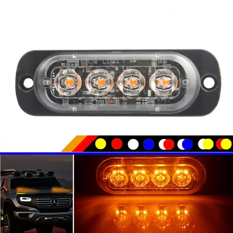 4LED Car Strobe Warning Light Grill Flashing Breakdown Emergency Light Car Truck Trailer Beacon Lamp LED Side Light For Cars 12V