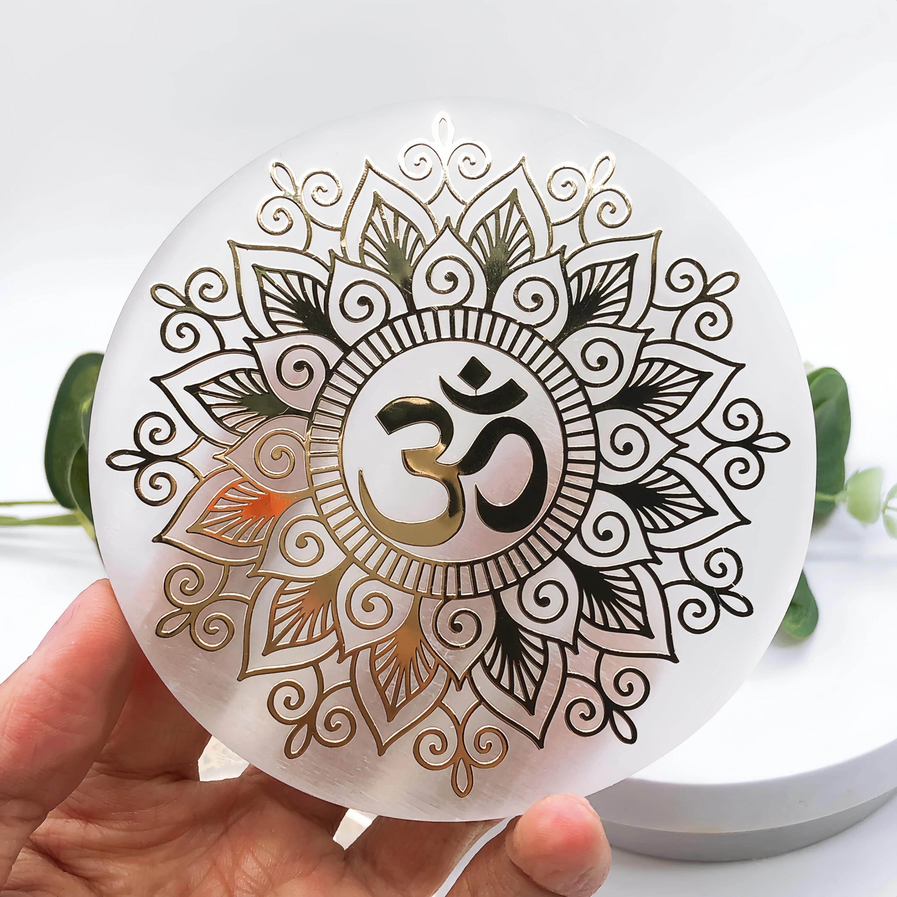 10cm Natural Selenite Slice Crystal Stone Slab Chakra Tree of Life Charging Plate Yoga Meditation Home Decor Energy Healing Gift