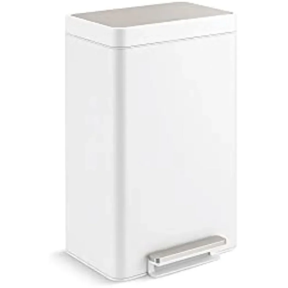 KOHLER K-20940-STW Kitchen Trash Can, 13 Gallon Step Trash Can with Quiet-Close Lid and Hand Free Foot Pedal