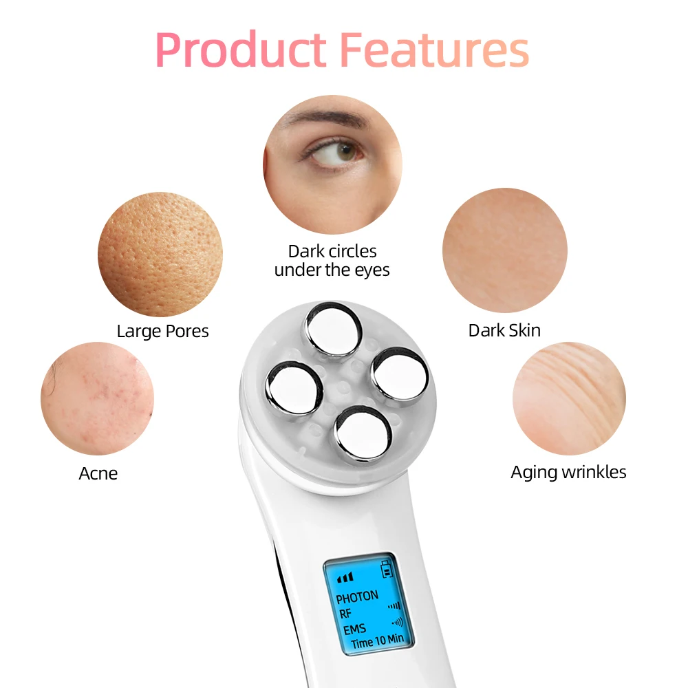 5 In1 RF EMS Electroporation Led Photon Light Therapy Beauty Device Anti Aging Face Lifting Tightening Eye Care Facial Massager