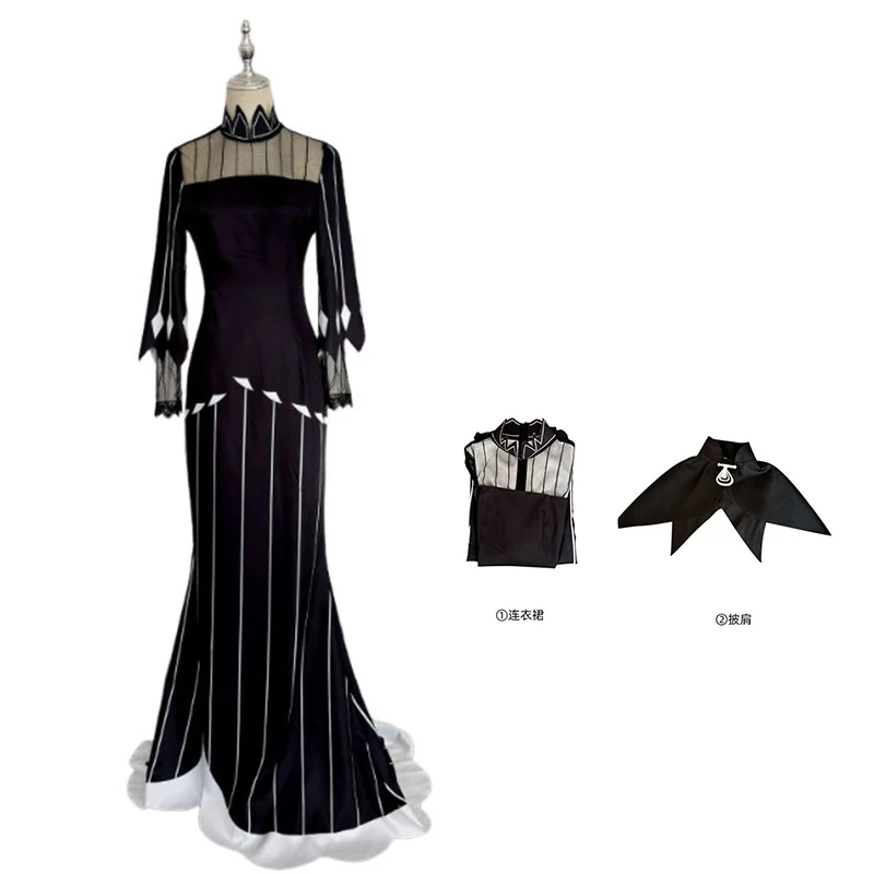 

Костюм для косплея Эхидны из аниме «Жизнь в другом мире с нуля», черное вечернее платье, длинная юбка, парик, женский сексуальный карнавальный костюм