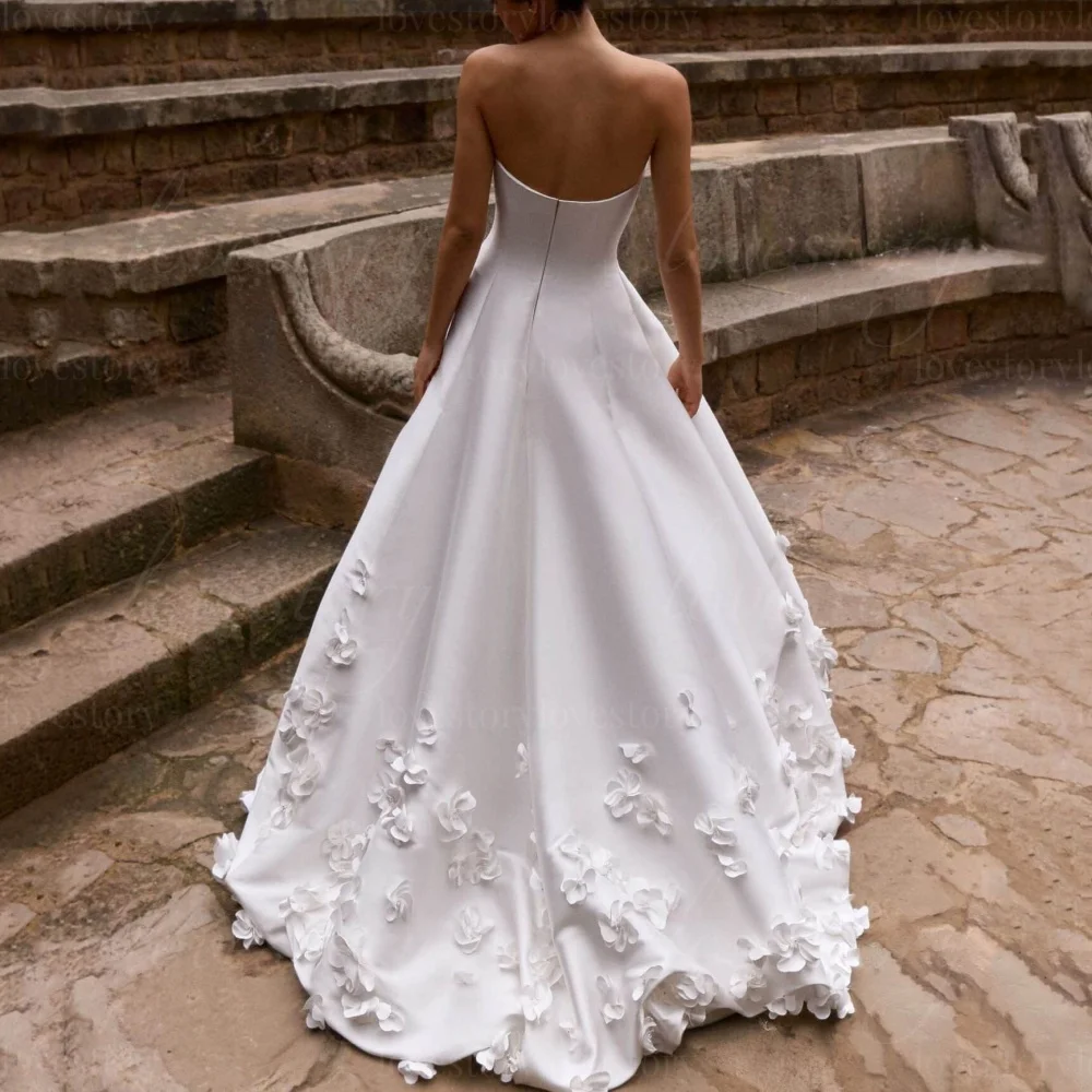 Strapless Customized Wedding Dresses A Line Modern Style Bridal Dress 3D Flowers Bride Gowns New Vestido De Novia