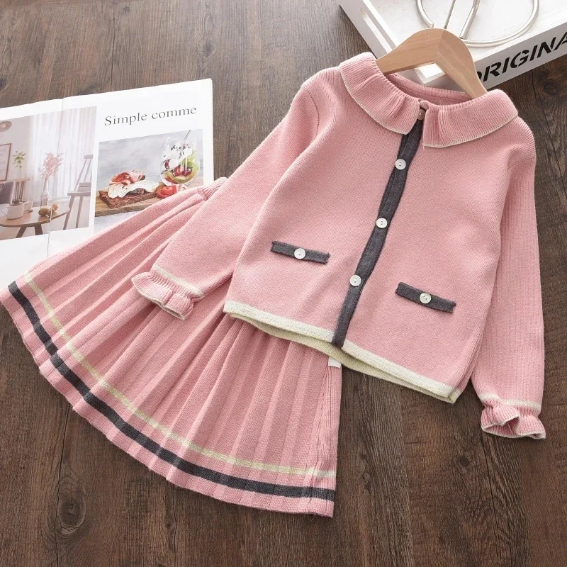 Melario Girls Winter Clothes Set New Year Sweater Tops Skirt 2Pcs Clothing Suit Warm Knit Outfits Christmas Kids Girls Clothes