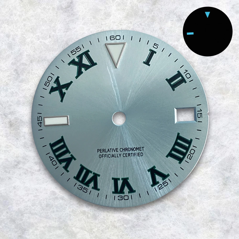 28.5mm S Logo Dial Roman numerals For NH35/NH36/4R/7S Japanese Automatic Movement Blue Luminous Watch  Modification Accessories