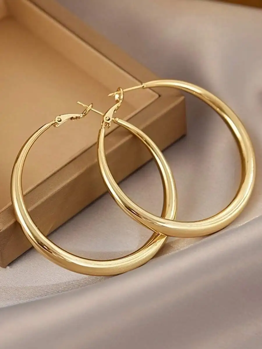 Pendientes de aro grandes minimalistas Y2K en tono dorado brillante para mujer, diseño simple y elegante de gran tamaño
