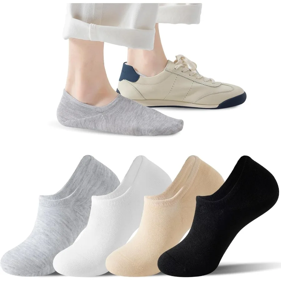 

4 Pairs Seamless No Show Socks for Women with Invisible Toe Design and AntiSlip Heel Perfect for LowTop Shoes in Daily Wear Spo