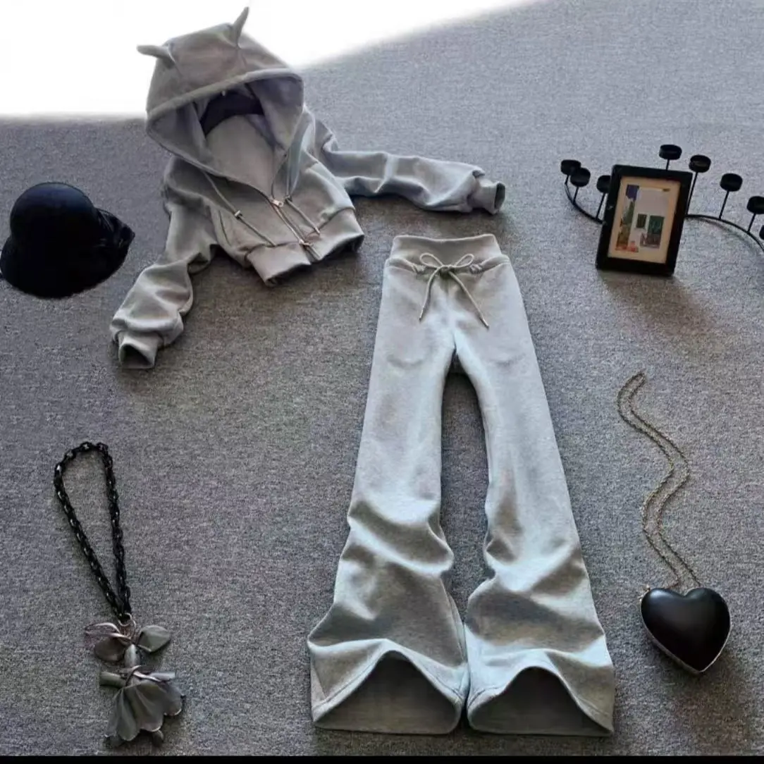 2025 الخريف الشتاء المراهقين القماش الأطفال مجموعة ضئيلة البلوز مقنعين سترة واسعة الساق بدل رجالي رياضية 4 8 10 12 14 سنة #1