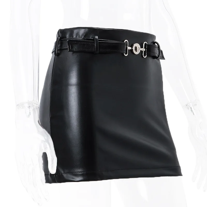 Sexy PU Leather Mini Skirt Women Summer High Waist Slim A-line Skirt Female Y2K Vintage All-match Casual Black