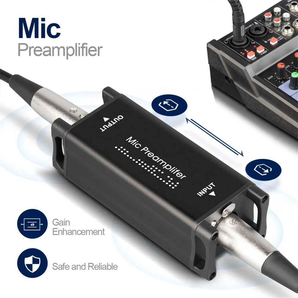 Mic Preamplifier Microphone Preamp Professional Audio Amplifier XLR Adapter Enhanced Sound Effect for Live Dynamic Mic