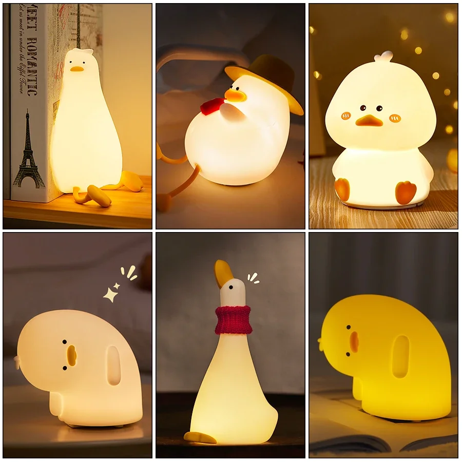 Rechargeable LED Night Light Cute Duck Silicone Patting Lamp Nursery Children Nightlights Home Bedside Room Decor Birthday Gift