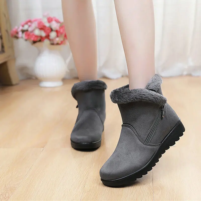 Winter Boots forWomen's Wedges Cotton Shoes Women Zipper Keep Warm Fur Short Boots Non-Slip Comfort Mother Shoes