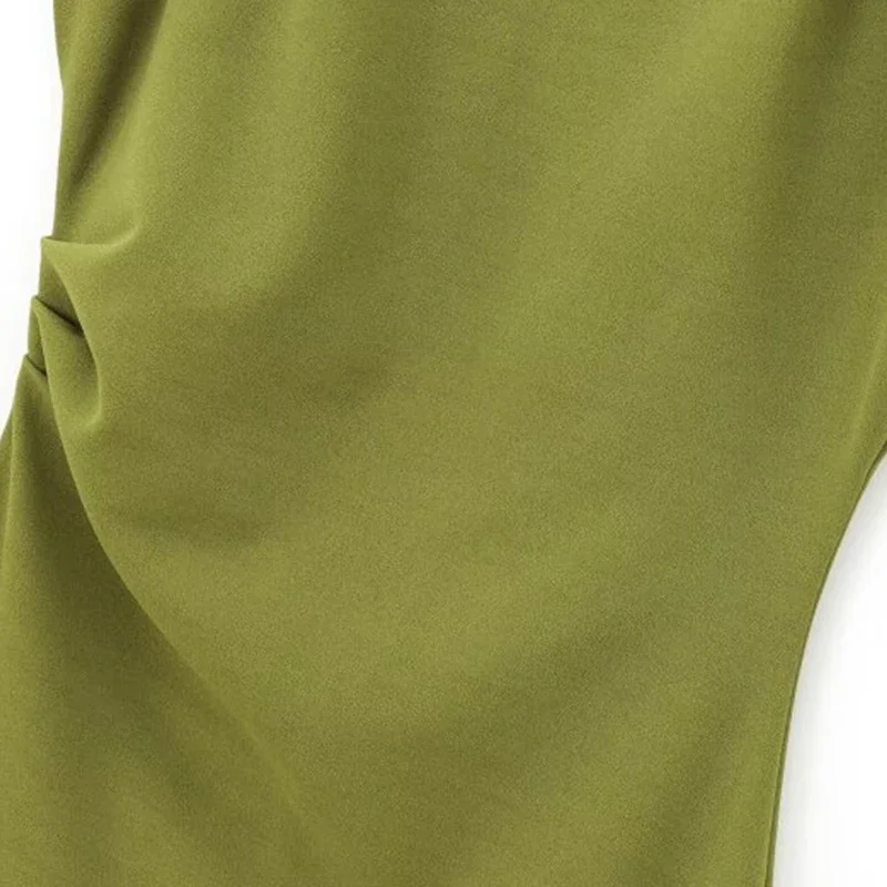 Modisches Schulterpolster-Westenkleid, elegantes Retro-Grün, schmale Passform, kurzes Kleid, lässige Dame, ärmellos, schick, Streetwear, einfacher Stil