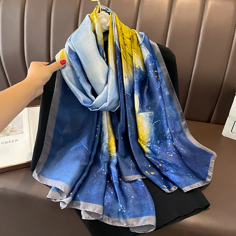 New Design Plaid Satin Silk Shawl For Woman Summer Fashion Long Scarf Ladies Wraps Party Casual Hijab Headscarf 180*90cm