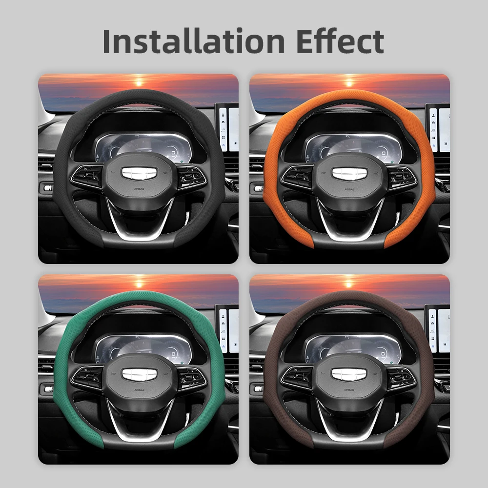 Suitable for Geely Perforated Leather Steering Wheel Cover, Non-Slip, Sweat-Absorbent, Breathable, Integrated Protective Cover Monjaro Coolray Ex5 Okavango Emgrand Azkarra Gx3 Pro Cityray Preface Starray Geometry C