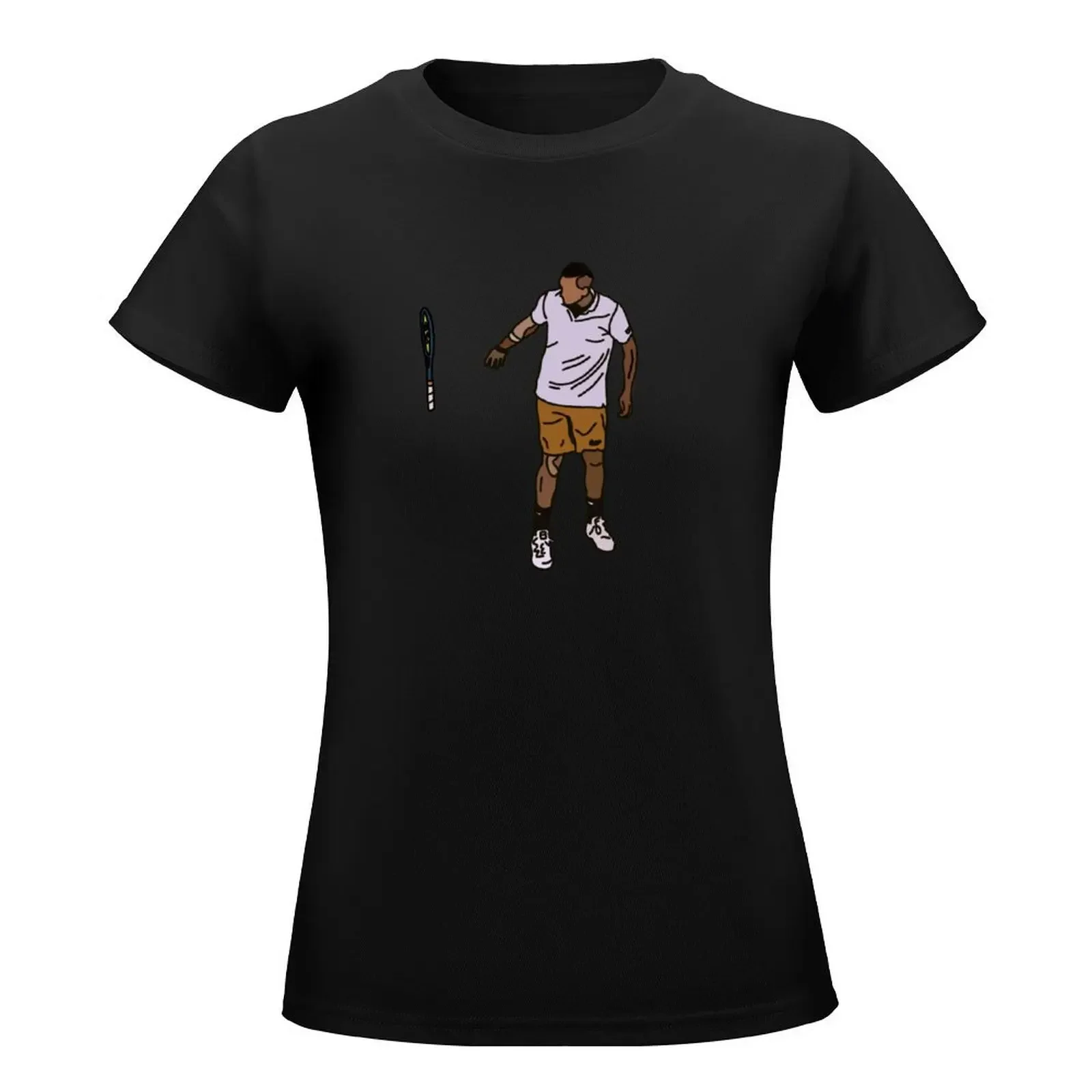 Nick Kyrgios Throwing Tennis Racquet T-Shirt cute tops Aesthetic clothing Short sleeve tee Female clothing cotton t shirts Women