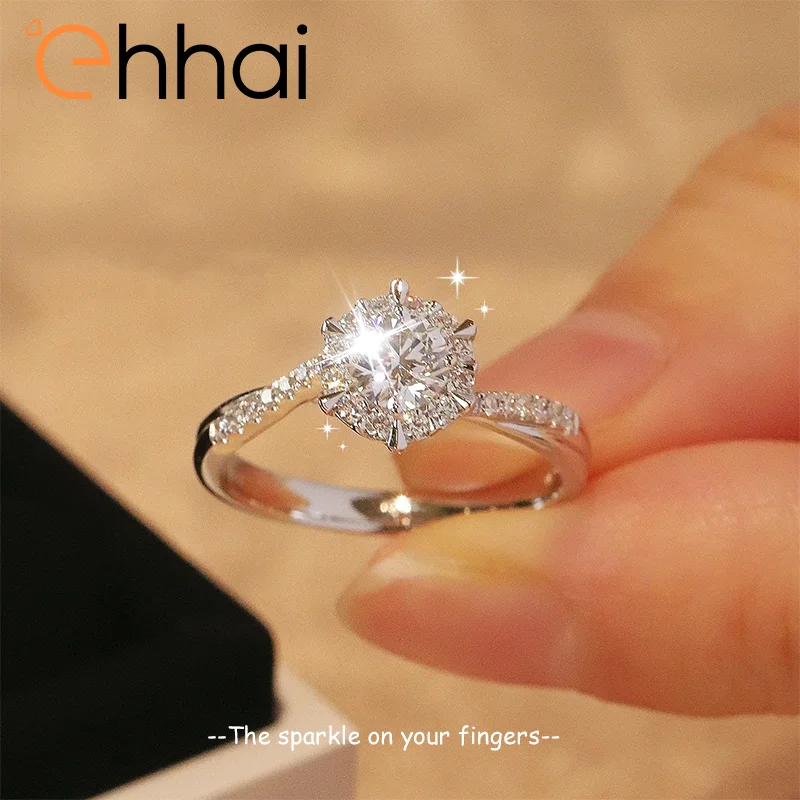 

Ehhai GRA Certified Sparkling 0.5-1ct Round Moissanite Ring for Women 925 Sterling Silver Engagement Wedding Rings Jewelry Gifts