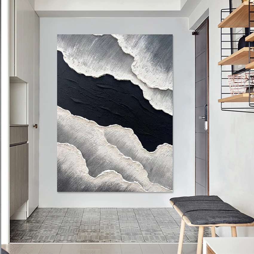 Wall Panel Art Black And White Abstract Texture Acrylic Painting Hot Selling Wall Hangings Artwork Pure Handmade Picture