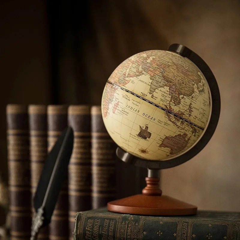 5 Inch Vintage Earth Globe, Geographical Map Wooden Decoration, Home Ornaments for Living Room and Office