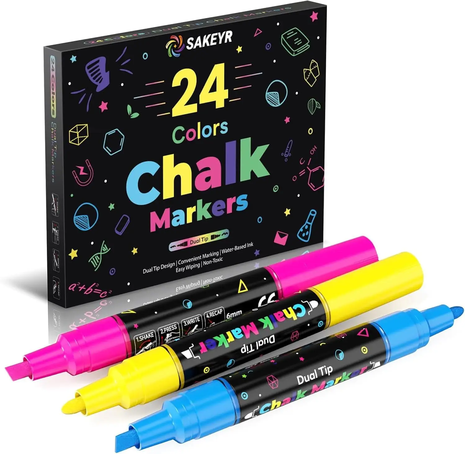 

24 маркера с двойным наконечником для рисования жидким мелом - стираемые неоновые ручки для досок, стекла, окон, декора меню в барах