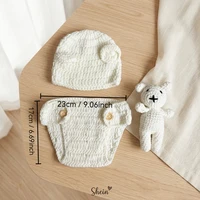 Newborn Baby Photo Props Bear 3 Piece Knitted Set Hat Shorts Bear Plush Toy Photography Accessories 2