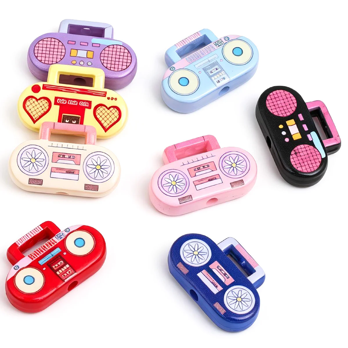 16/32pcs Random Color Cartoon Radio Recorder Acrylic Beads 16*25mm For DIY Bracelet Necklace Hair Accessories Craft Making