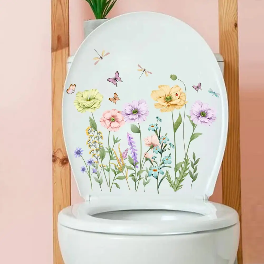 High-quality Decals Vibrant Flower Butterfly Toilet Sticker Easy Application Long-lasting Adhesion for Non-fading Toilet