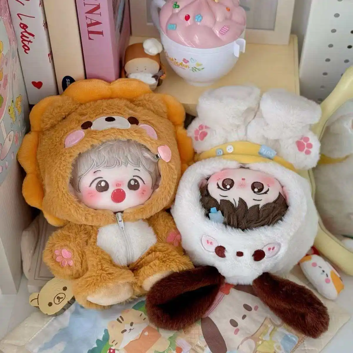 Vestiti per Bambole di Peluche da 20 cm, Costume Animale Intero, Simpatico Completo Volpe e Coniglio per Bambole di Cotone da 20 cm, Accessorio Universale per Abbigliamento Bambole