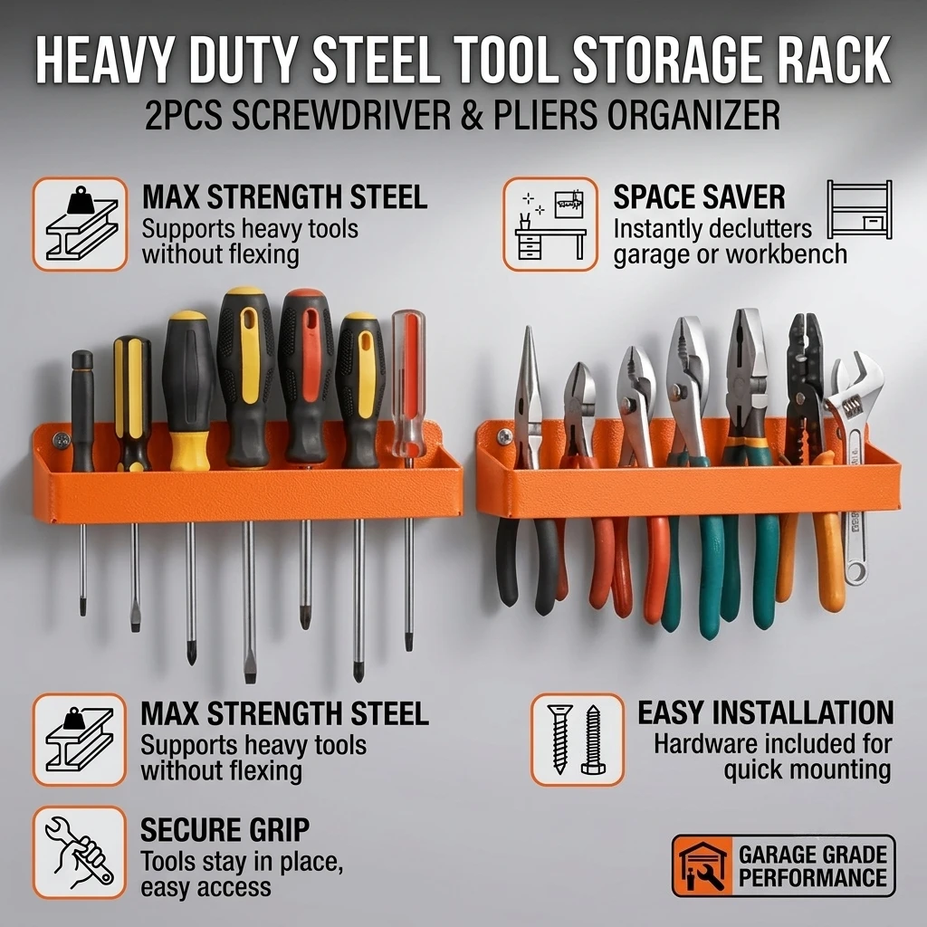 Wall Mounted Tool Storage Rack 1Pc Screwdriver And Pliers Organizer Heavy Duty Steel Hanger For Garage Workshop Workbench