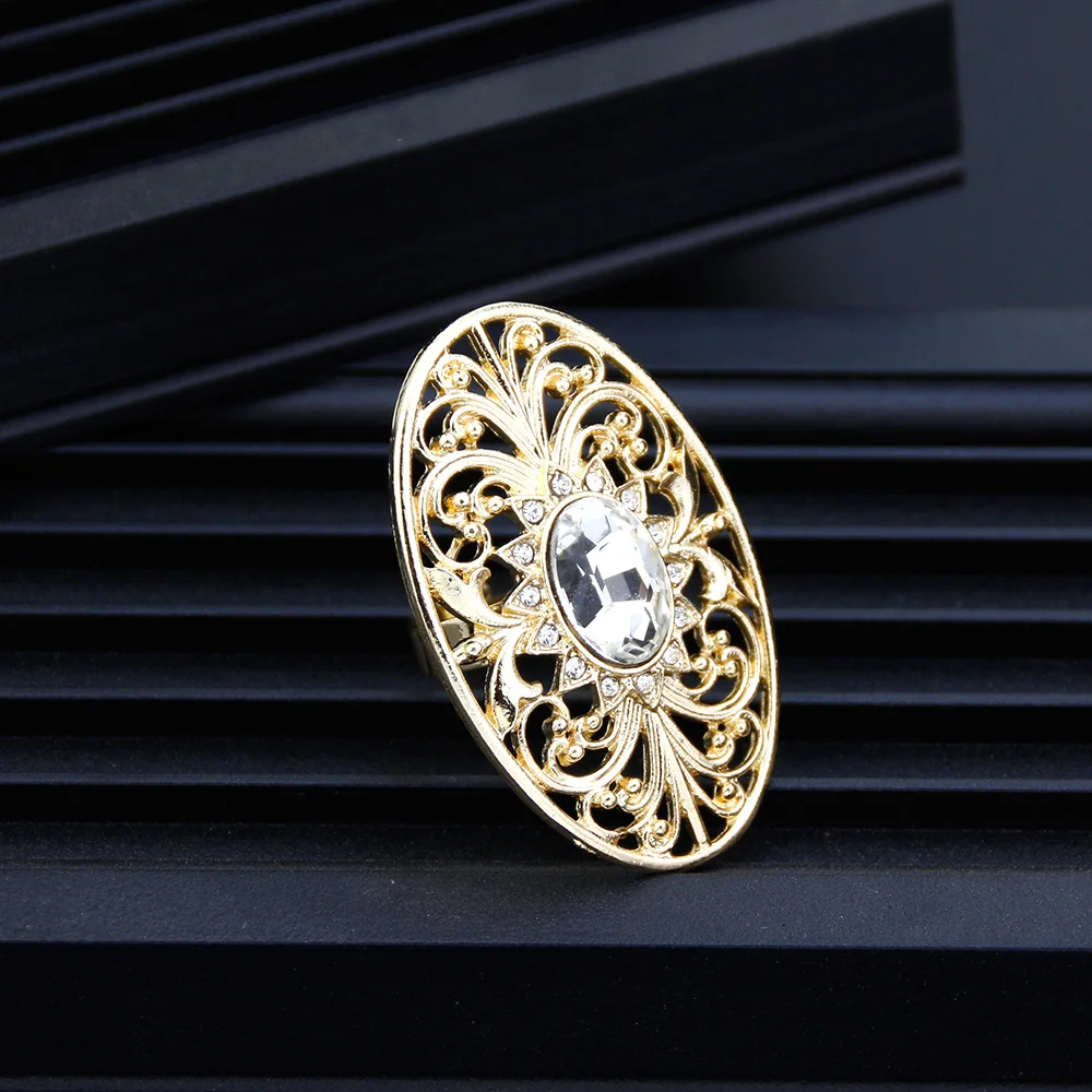 Sunspicems Chic Algeria Morocco Ring Oval Hollow Arabesque Arabic Ring 18k Gold Color Adjustable Anillos Bride Wedding Jewelry