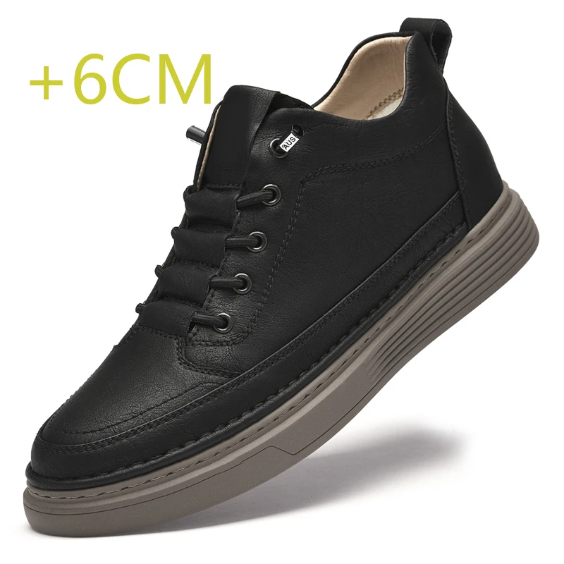 

Brand Men Cowhide Leather Shoes Sneakers Shoes Soft Leather Business Heighten Shoes 6CM Man Daily Height Increasing Board Shoes