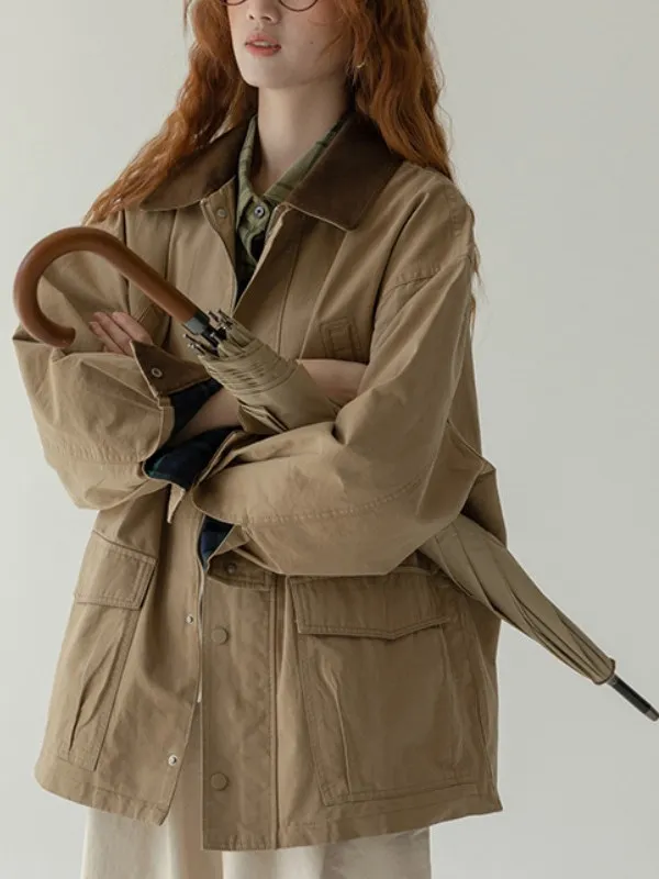 

Loose Long Sve Artistic Women's Jaet Spring Autumn New Sle Casual Splicing Outerwear Commute Sle Pure Color