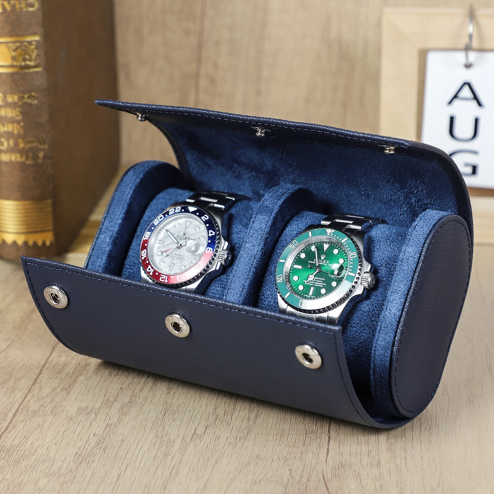 CONTACTS FAMILY Genuine Leather 2 Slots Watch Box Handmade Scratch Resistant Travel Watch Storage Case For Men Women