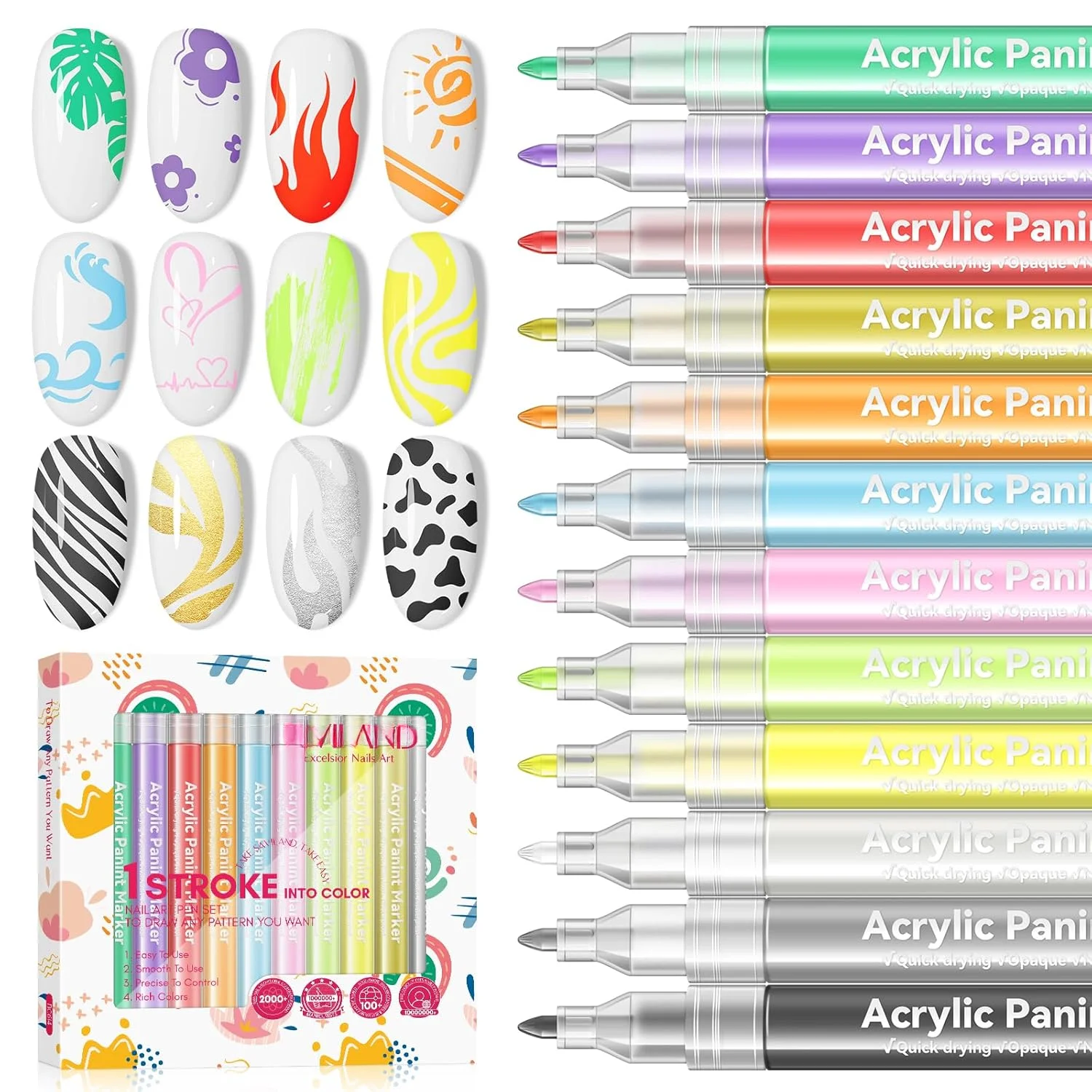 

12 Colors Nail Art Pens Set 3D Nail Polish Pens Graffiti Nail Dotting Tools Acrylic Paint Pens Drawing Painting Point Liner Pen