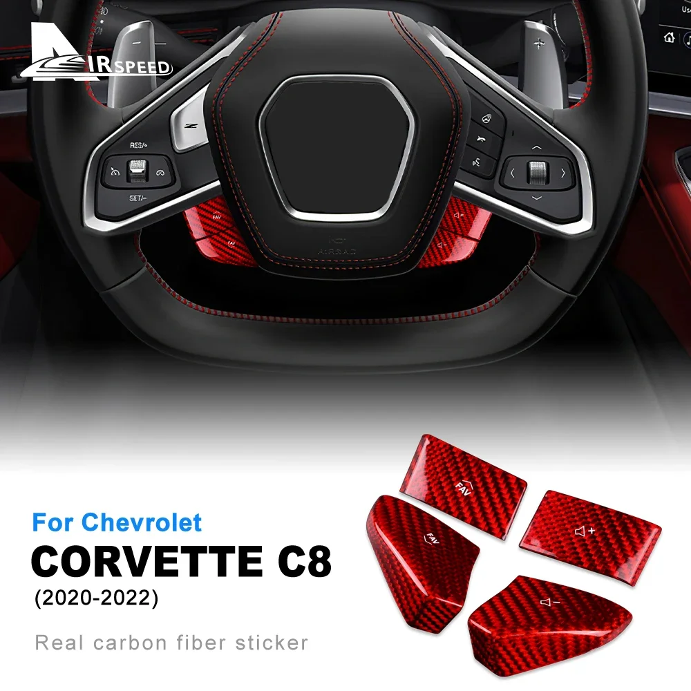 For Chevrolet Corvette C8 2020 2021 2022 2023 Real Hard Carbon Fiber Car Steering Wheel Panel Sticker Interior Trim Accessories