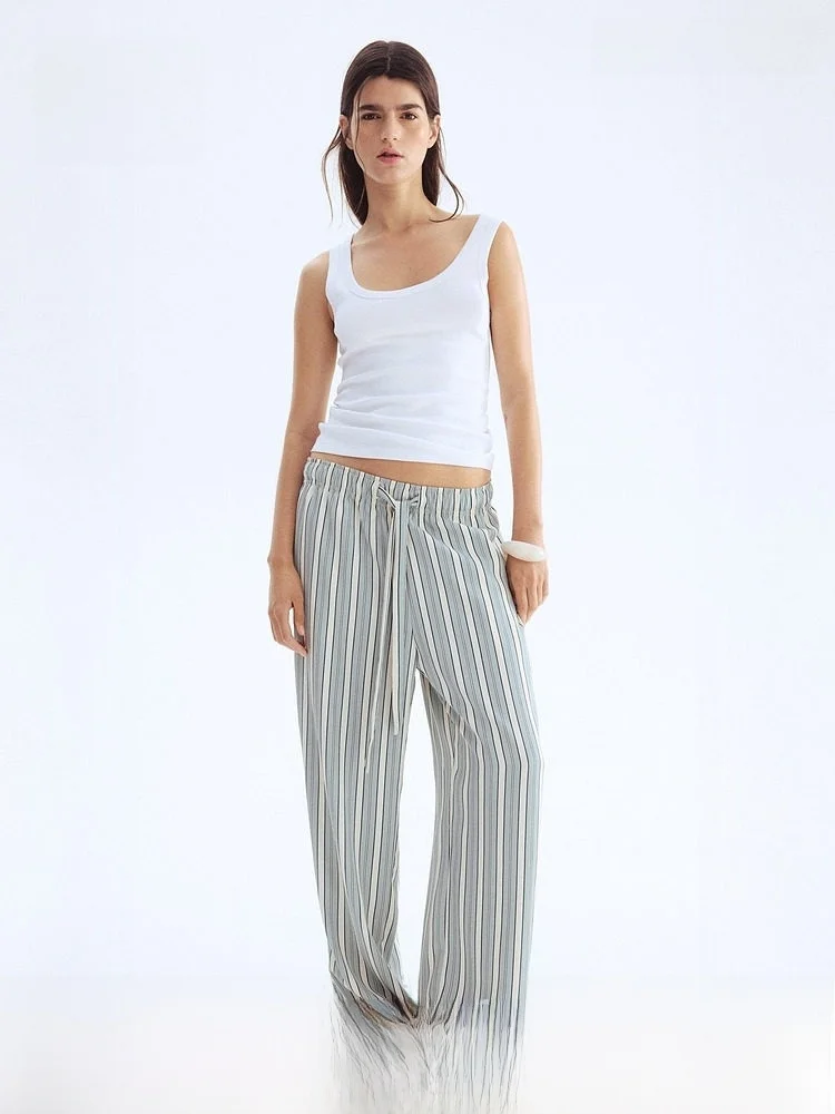 

Летние женские модные повседневные брюки H&M с завязками, в клетку, с высокой талией, широкие, стандартной толщины, из полиэфирного волокна