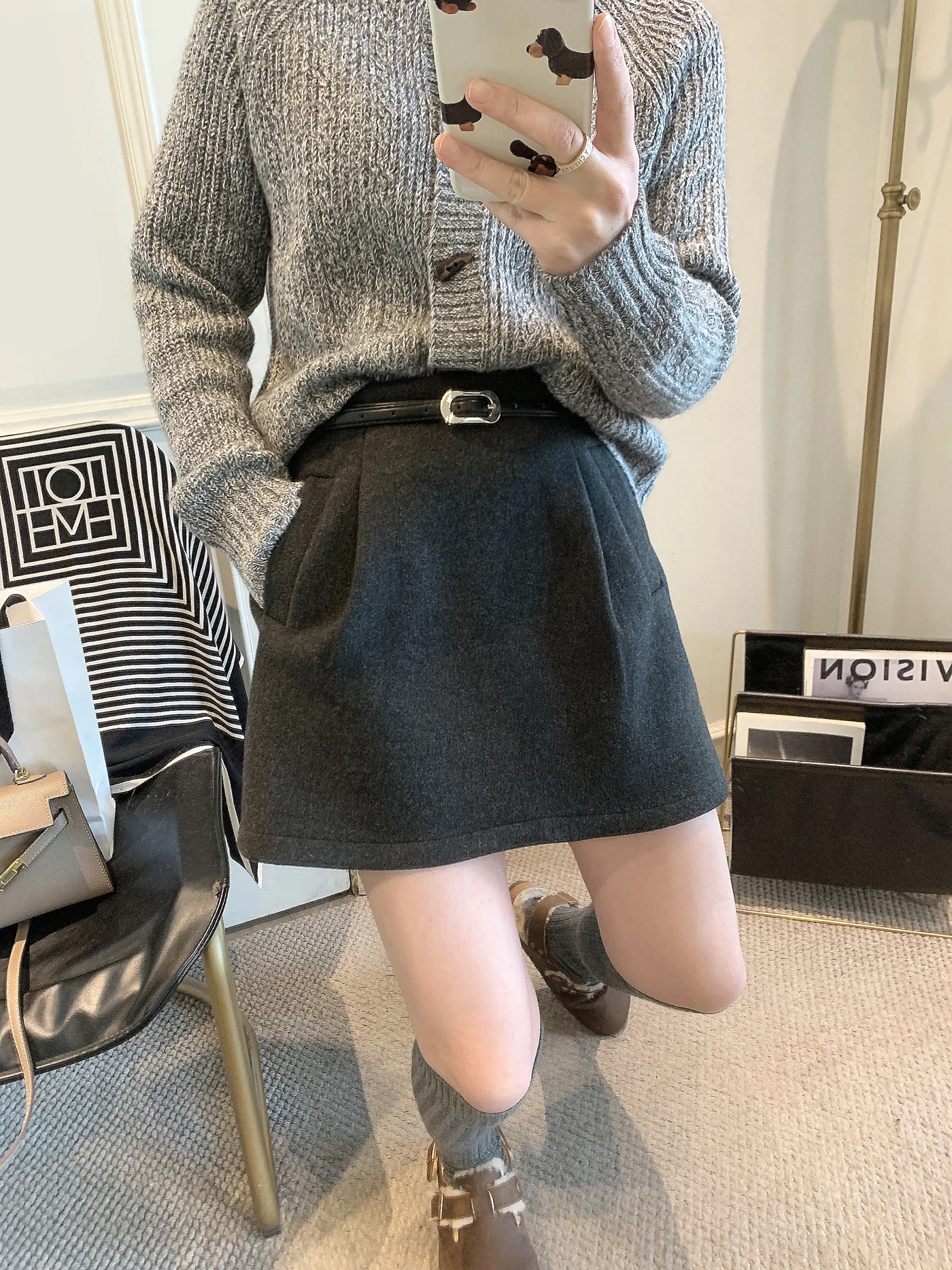 

Юбка трапециевидной формы с высокой талией, женская шерстяная корейская юбка размера плюс, осенне-зимняя юбка со вкусом Гонконга