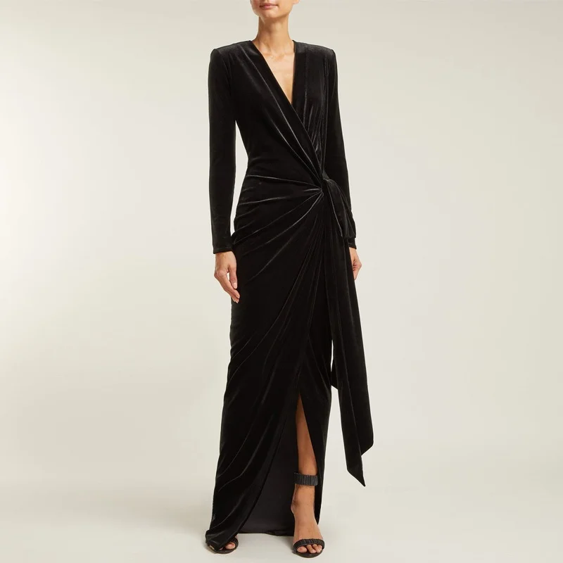 เสื้อยืดเอวสูงผ้าทีอะซิเตทแบบไหล่เดียว รุ่นใหม่ปี 2025 ของ Ele Deep V-ne Evening Dr สำหรับงานปาร์ตี้