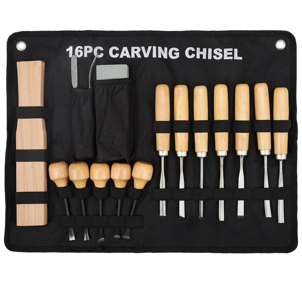 16Pcs Wood Carving Tools Professional Wood Chisel Set With Storage Sharp Steel Chisels With Wooden Handles Carving Knives Files