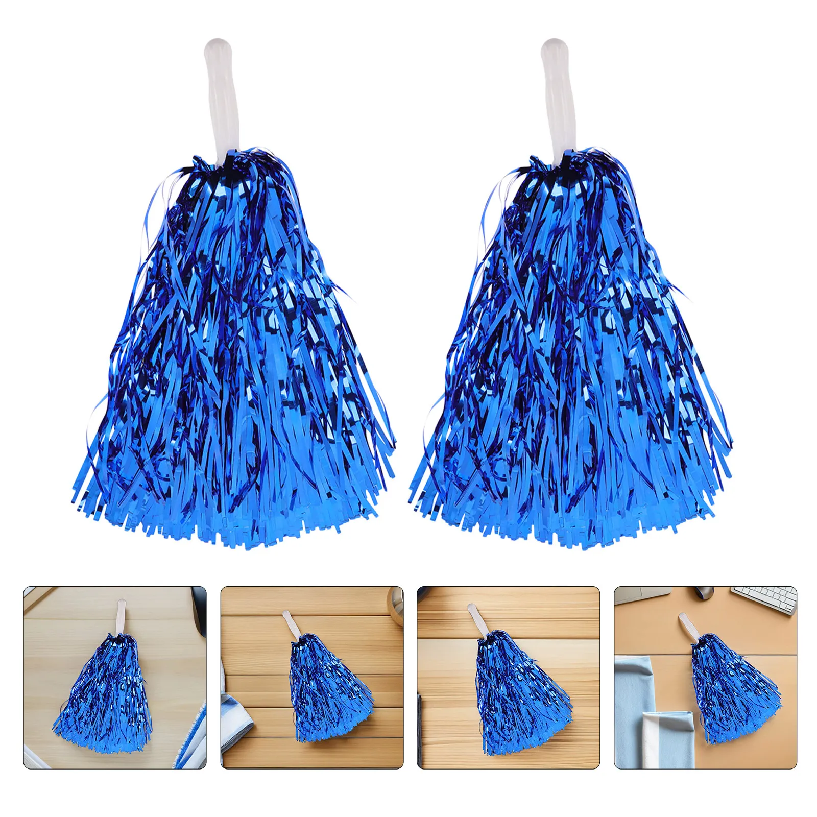 16Pcs Blue Metallic Foil Cheer Poms Lightweight Dance Cheer Pom Poms for School Sports Cheerleading Competitions Party Spirit