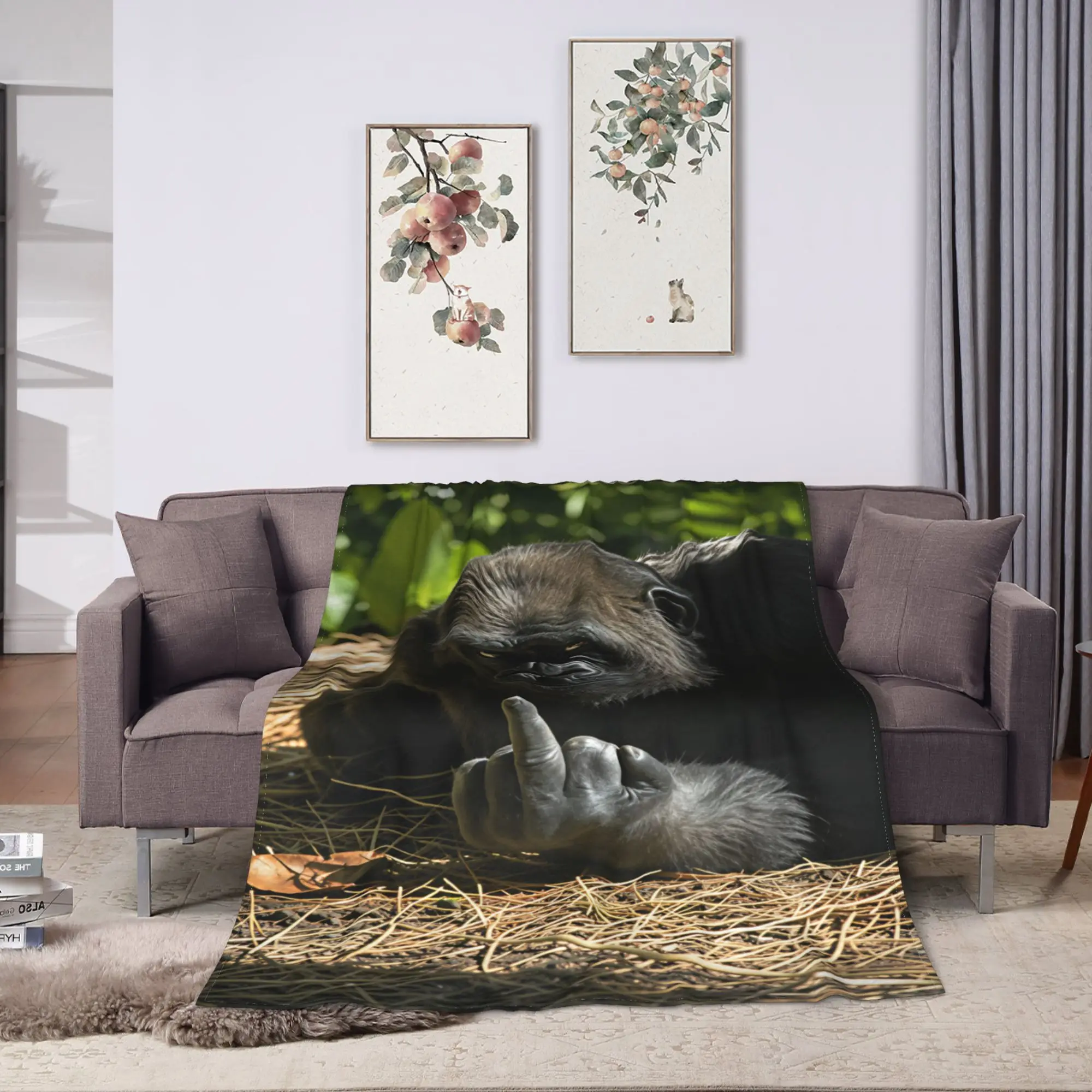 Warm Soft Blanket Airplane Travel Gorilla Middle Finger  Throw Blanket  Flannel Bedspread For Couch Bed Fluffy Sofa Bed Cover