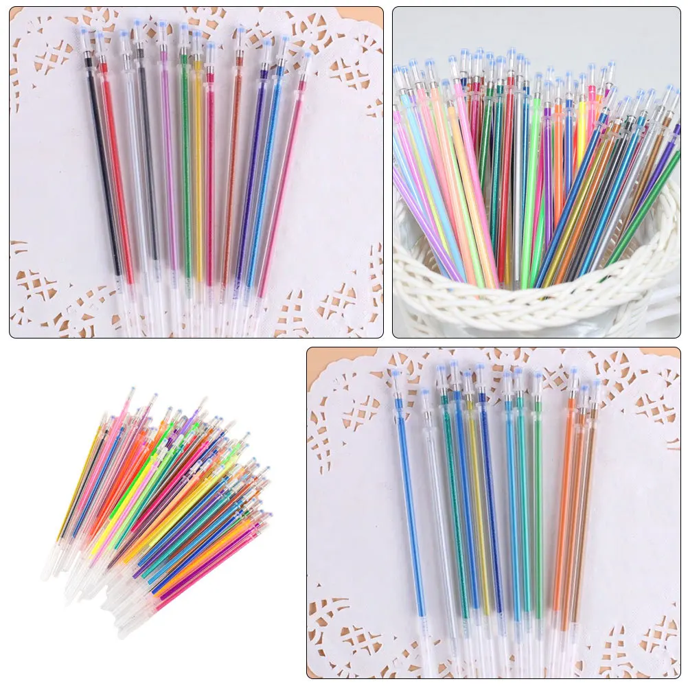 48Pcs Creative Colorful Pen Refills Glitter Effect Gel Refills for Neutral Pens Smooth Writing Refillable Ink for Teens Adults